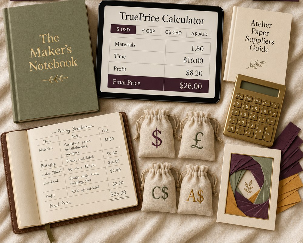 TruePrice Profit Toolkit: pricing calculator, Maker's Notebook and vetted paper suppliers list