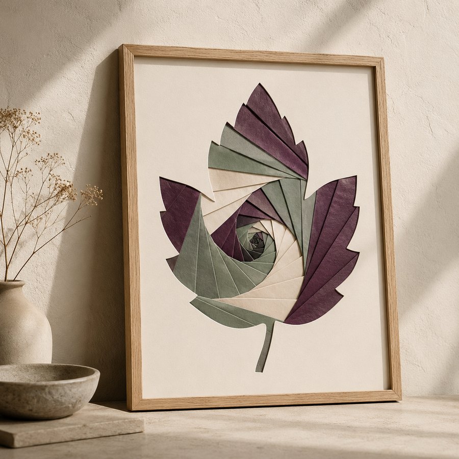 Framed botanical iris folding art